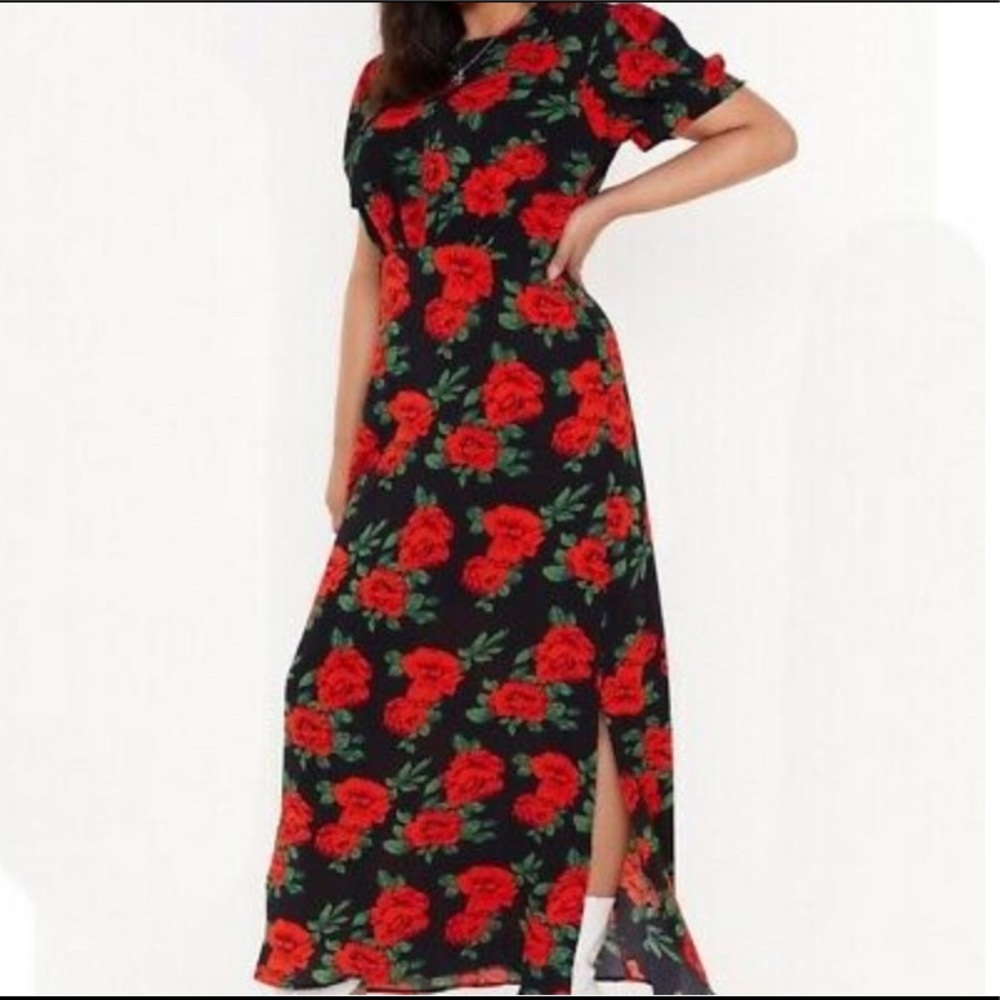 Nasty gal maxi length floral red dress 🌹
